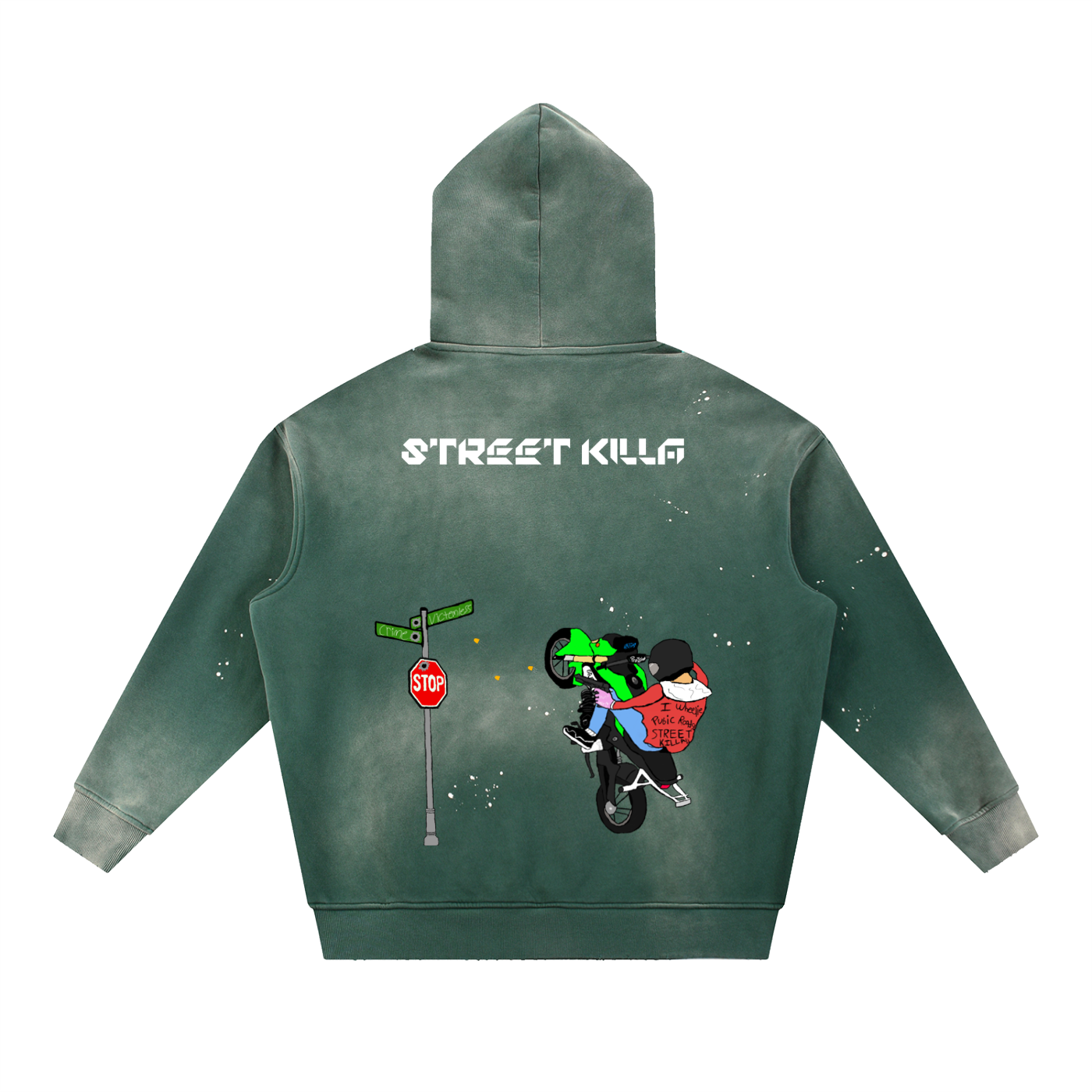 “Street Killa” Vintage Washed Frayed Fleece Hoodie