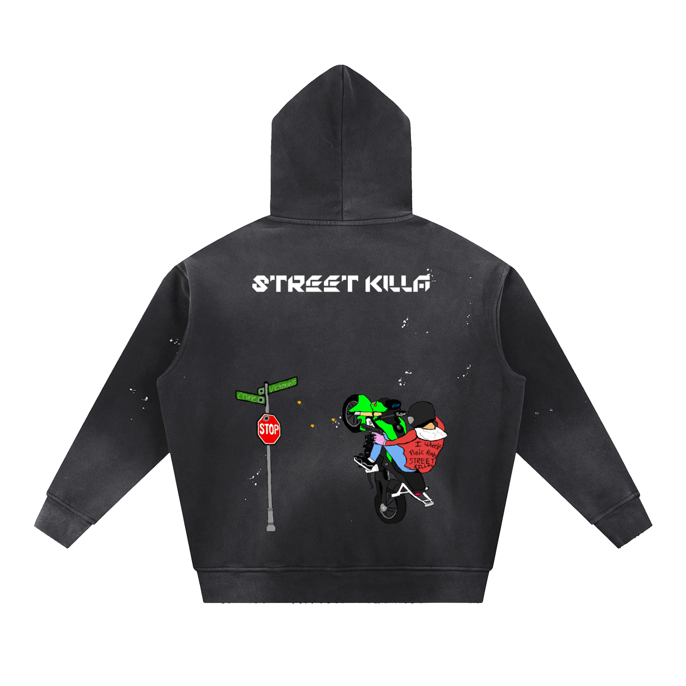 “Street Killa” Vintage Washed Frayed Fleece Hoodie
