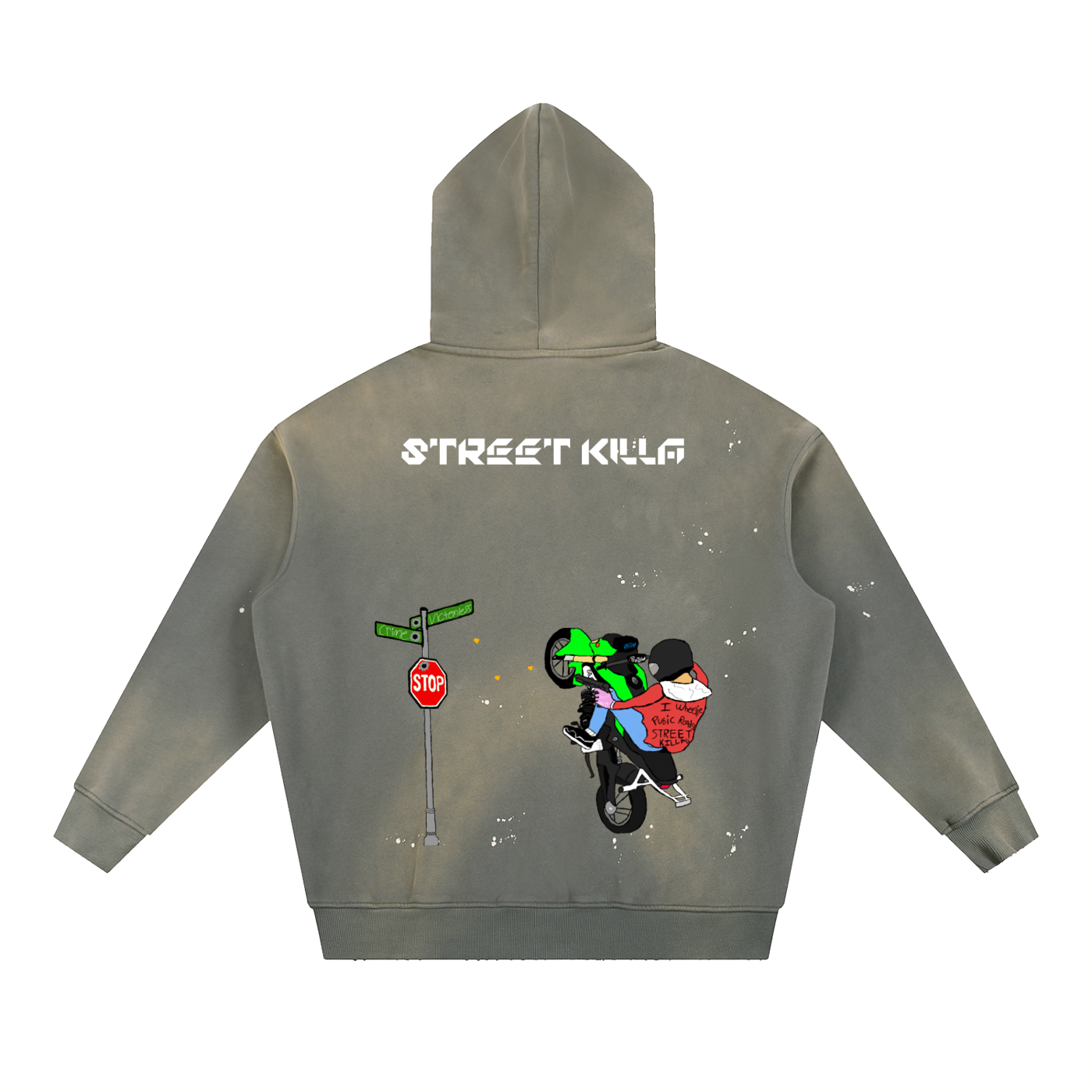 “Street Killa” Vintage Washed Frayed Fleece Hoodie