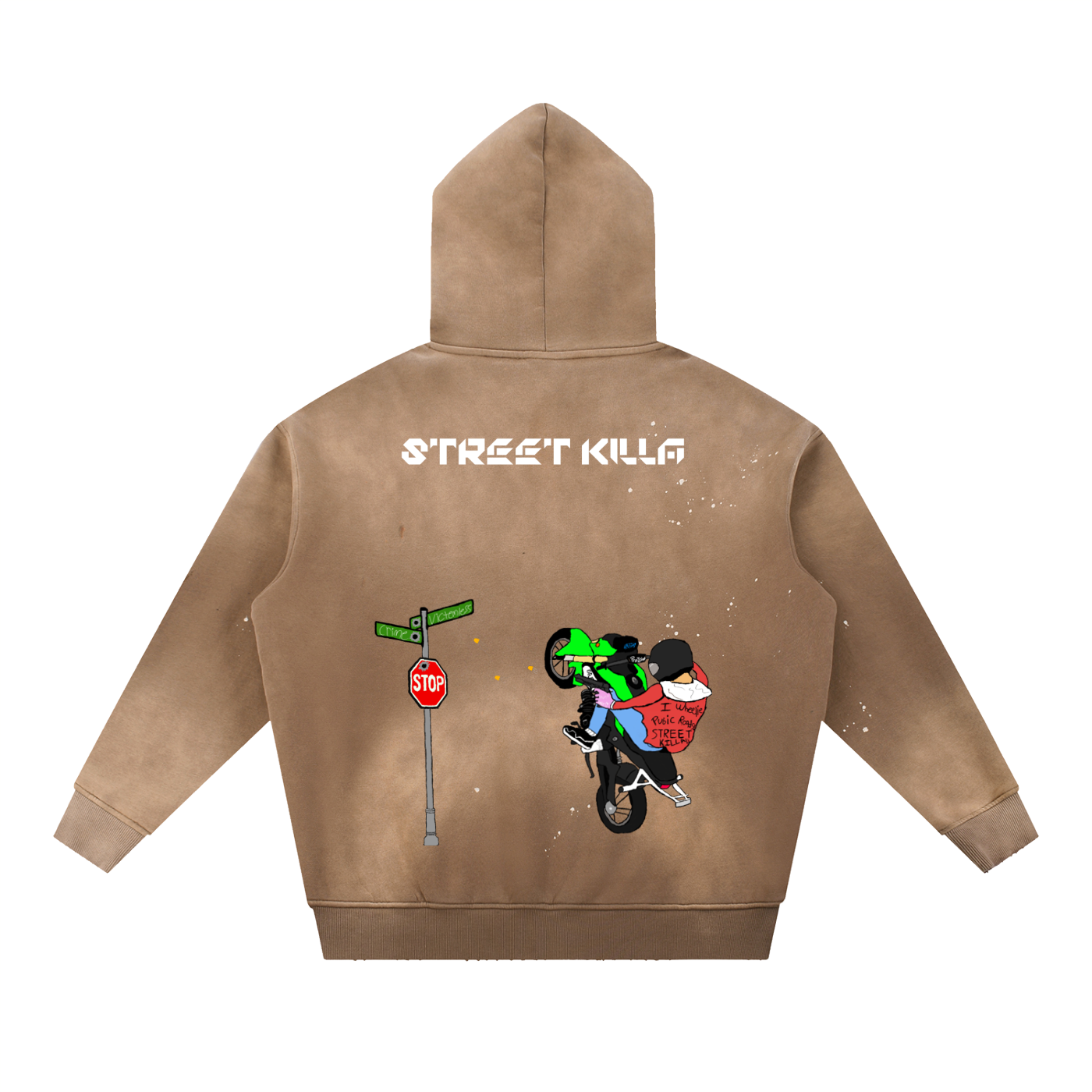 “Street Killa” Vintage Washed Frayed Fleece Hoodie