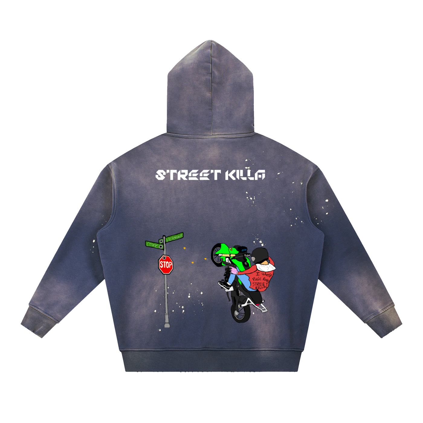 “Street Killa” Vintage Washed Frayed Fleece Hoodie